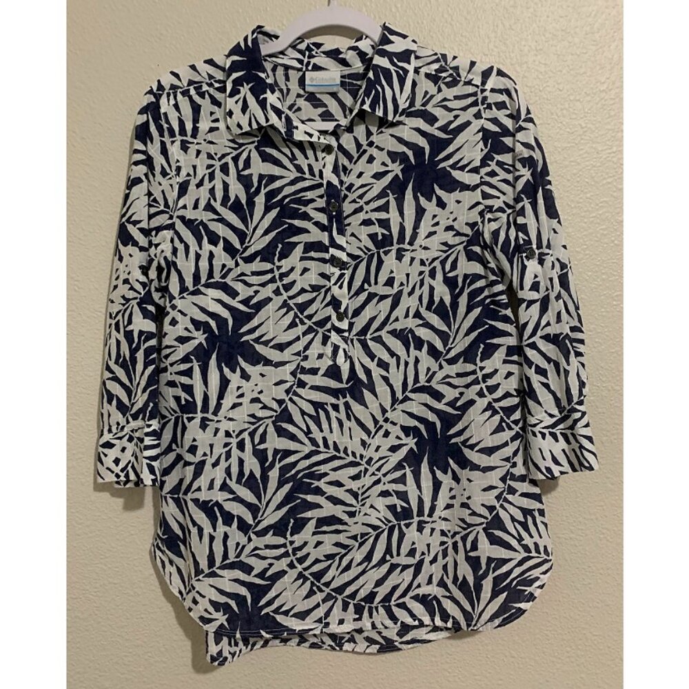 Columbia Summer Ease Popover Tunic 3/4 Roll Up Sleeve Shirt Women US Size M